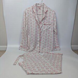 Victoria's Secret Silky Satin Red & White Candy Cane Heart Pajama Set